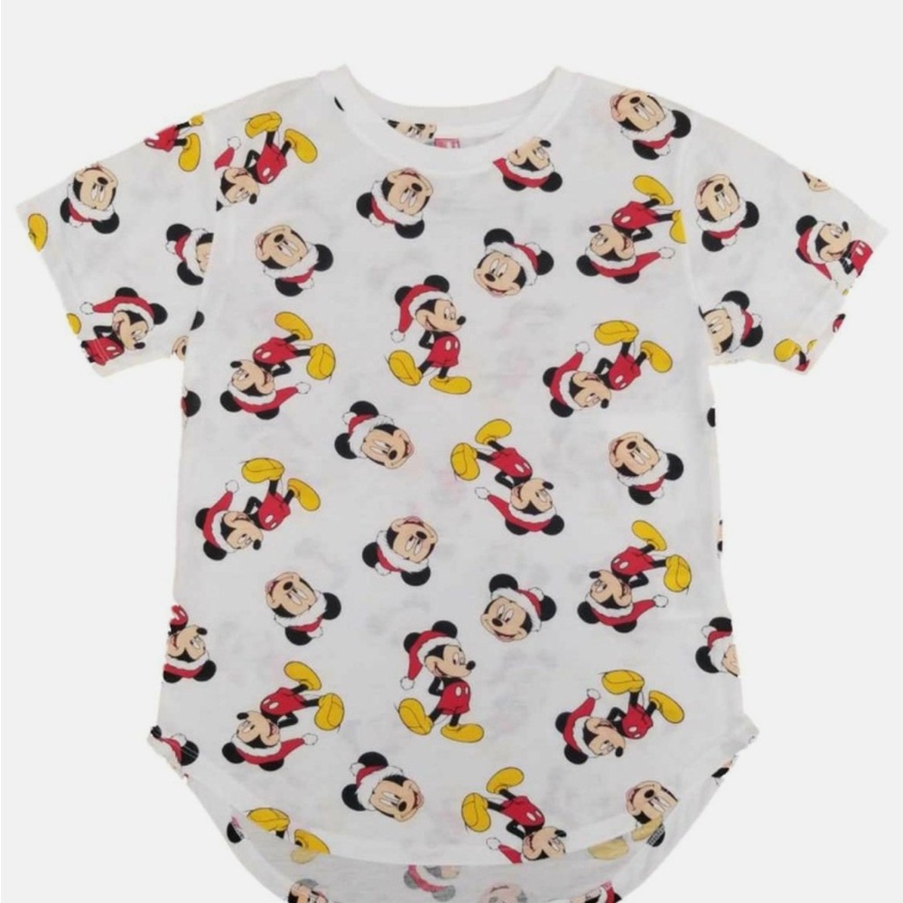 Disney Junior Women Santa Mickey Mouse Cream and Red Tee